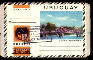 URUGUAY STATIONERY AEROGRAMME USED BRIDGE BEE SOUTHERN STAR