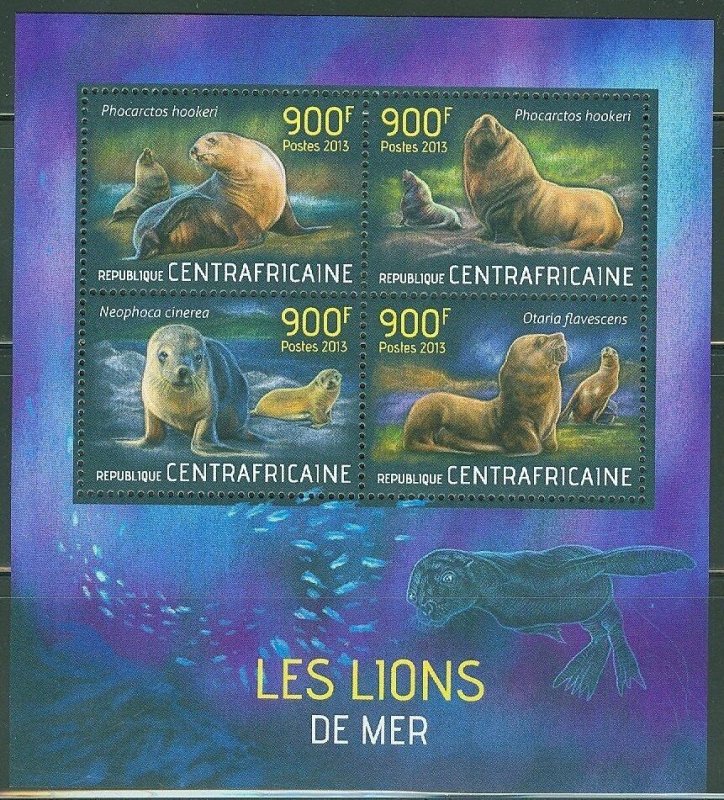 CENTRAL AFRICA  2013  SEA LIONS   SHEET MINT NH