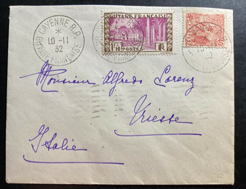 1932 Cayenne French Guiana Cover To Triest Italy Sc#137 