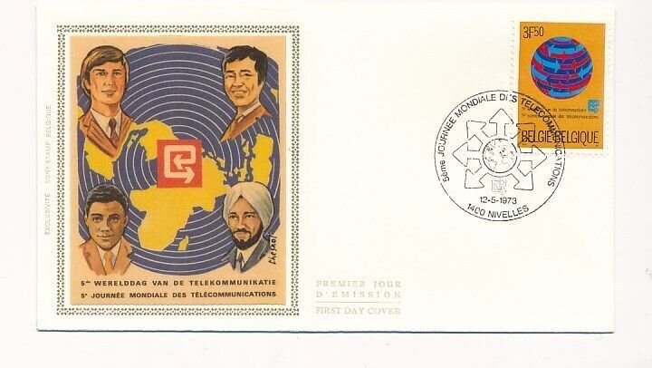 D86834 World Telecommunications Day FDC Silk Cachet Belgium Nivelles