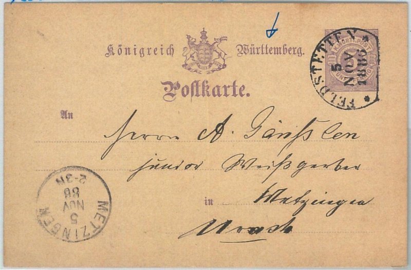 69949 - GERMANY: Wurttenberg - POSTAL HISTORY - Stationery Card FELDSTETTEN 1886