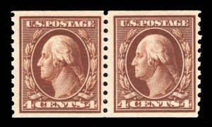 MOMEN US STAMPS #446 COIL PAIR MINT OG NH VF PF CERT LOT #94747