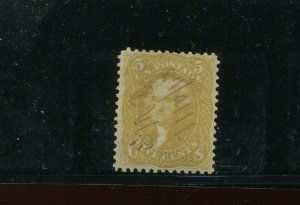 67b Jefferson Rare Olive Yellow Variety Used Stamp with APS Cert (67 APEX 1)