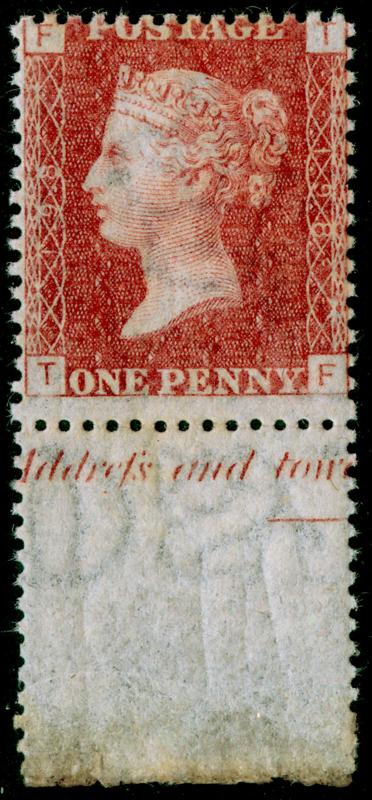 SG43, 1d rose-red plate 198, NH MINT. MARGINAL INSCRIPTION. TF