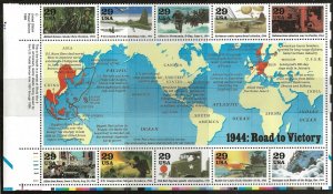 US Scott #2838, Plate Block #1111111 1994 World War II 29c VF MNH