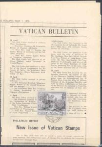 VATICAN 1975 ARCHITECTURE 1.40 LIRE  FD CANCELLED ON NEWSPAPER ANNOUNCEMENT 