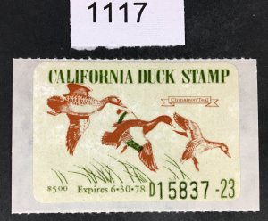 US STAMPS CALIFORNIA STATE DUCK # 8 MINT OG NH CAT. $13 LOT #1117