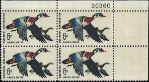 Scott # 1362 1968 6c multi Litho& Wood Ducks in Flight  Plate Block - Upper R...