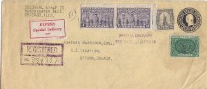 Chicago, IL to U.S. Legation, Ottawa, Canada 1932 Registered Airmail (52141)