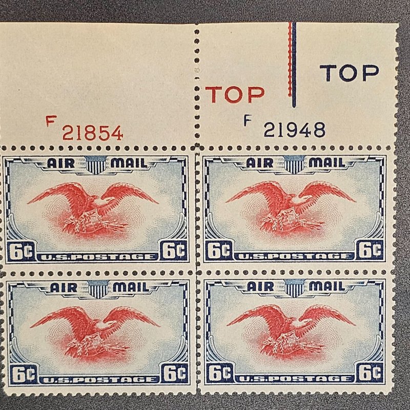 C23 Airmail block of 4 VF_OG-NH  top mark and 2 plate numbers cv 7.00