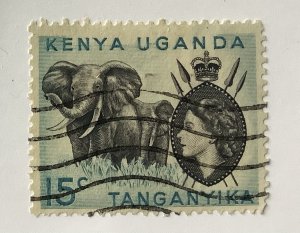 Kenya Uganda  Tanganyika 1954/59  Scott 106 used - 15c, Elizabeth II & Elephants