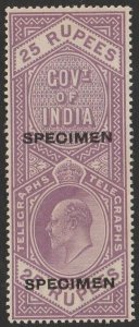 INDIA 1904 KEVII Telegraph 25R bright lilac SPECIMEN. Rare!
