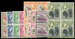Ghana #5-13 Cat$35.40, 1957 Independence, complete set in blocks of four, nev...