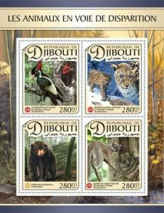 Djibouti 2017 Endangered Animals 4 Stamp Sheet Scott #1123 DJB17110a