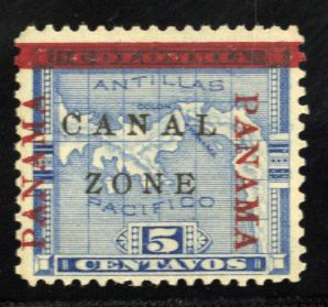 United States Possessions, Canal Zone #12b Cat$75, 1904 5c blue, Zone in An...