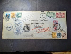 1937 USA FAM 14 First Flight Cover FFC Round World Flight KLM Panair