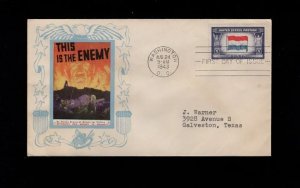 US WWII Patriotic Burn Enemy Hitler Poster Stamp FDC Washington DC 1943 Cover 4e