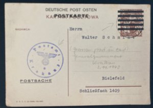 1943 Krakow GG Germany Stationery Postcard Cover To Bielefeld