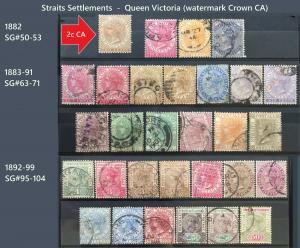 Malaya Straits Settlements 1882-99 QV 30V with Shades CrownCA Used CV £299 M2173