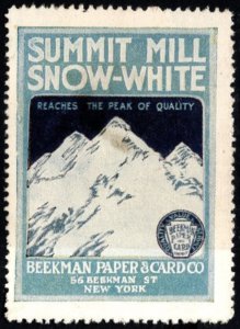 Vintage US Poster Stamp Summit Mill Snow-White Reaches The Peak Of Quality