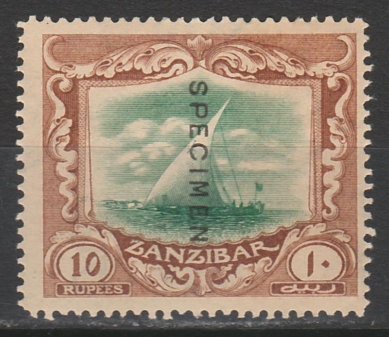 ZANZIBAR 1921 DHOW SPECIMEN 10R WMK MULTI SCRIPT CA