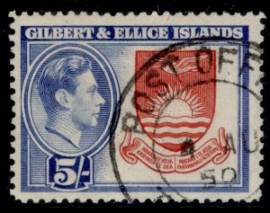 GILBERT & ELLICE IS GVI SG54, 5s dp rose-red & royal blue FINE USED. Cat £18 CDS