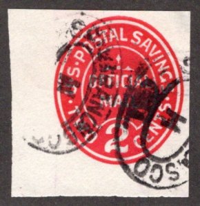 Scott UO72, 2c, carmine, Used, Postal Savings, Cut Square Envelope, USA BOB