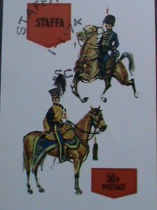 ​STAFFA-SCOTLAND STAMP:1974-ON HORSE UNIFORM SOLDIERS CTO S/S SHEET VERY FINE