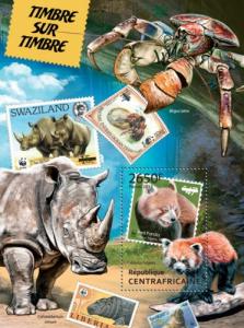 CENTRAFRICAINE 2013 SHEET STAMPS ON STAMPS WILDLIFE CRABS RHINOS RED PANDA BEARS