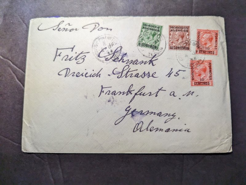 1933 British Morocco Agencies Overprint Cover Tetuan to Frankfurt Main Germany