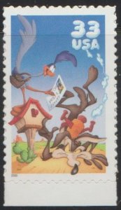 3392a, Single(BC) W/Wave Die Cut. Wile E. Coyote & Road Runner MNH, .33 cent.