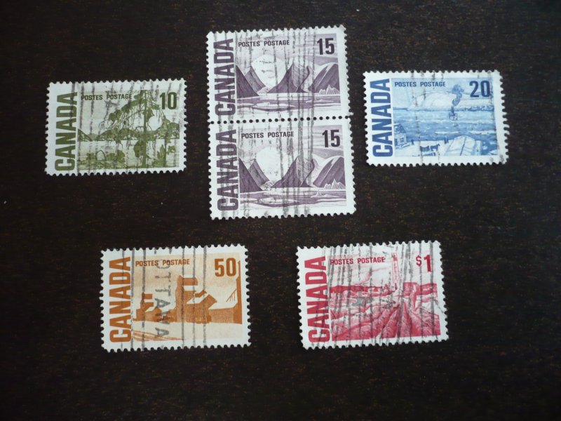 Stamps - Canada - Scott# 462-464, 465a, 465b - Used Part Set of 6 Stamps