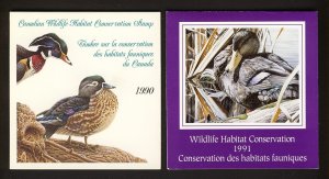 2x Wildlife Habitat Cons. Booklets w stamp FWH6-1990, & FWH7-1991 GV = $55.00
