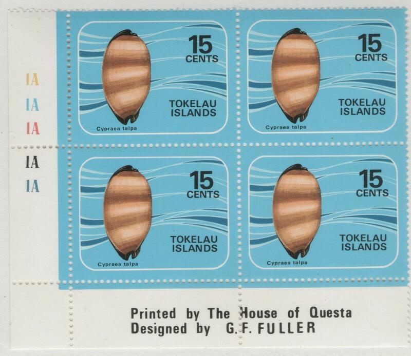 TOKELAU ISLANDS MNH Scott # 43 Seashell corner block (4 Stamps)