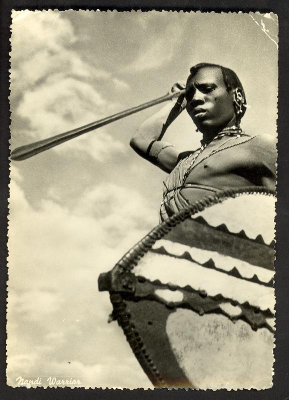 KUT UGANDA 1953 NANDI WARRIOR REAL PHOTO Pic PC 15c & 50c KGVI KAMPALA to GREECE