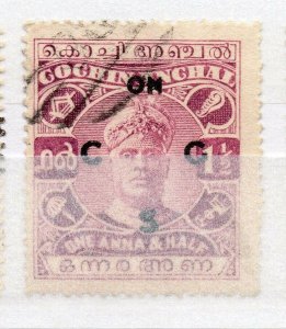 India Cochin 1919-33 Early Issue used Shade of 1.5a. Optd NW-15830