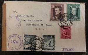 1947 Vienna Austria Censored Cover To Pittsburg PA USA