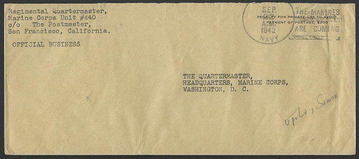 US SAMOA 1942 cover US NAVY / THE MARINES ARE COMING pmk used at Upolu.....50411