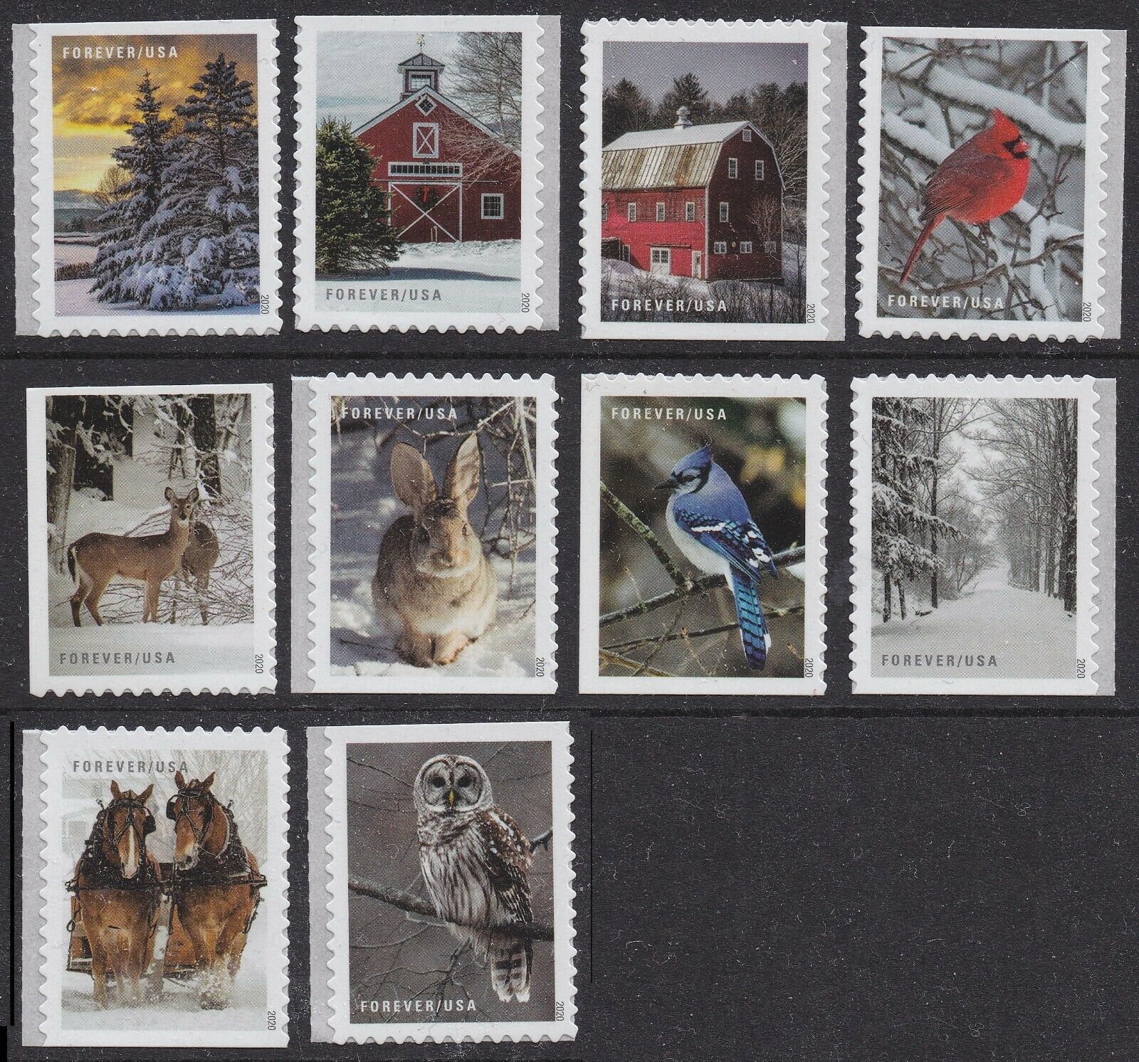 US 5532-5541 Winter Scenes forever set (10 stamps) MNH 2020 | United