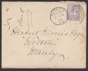 NEW SOUTH WALES 1895 1d on cover Sydney to Manly............................Q714