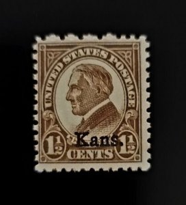 1929 1 1/2c Warren G. Harding, Kansas Overprint, Brown Scott 659 Mint F/VF NH