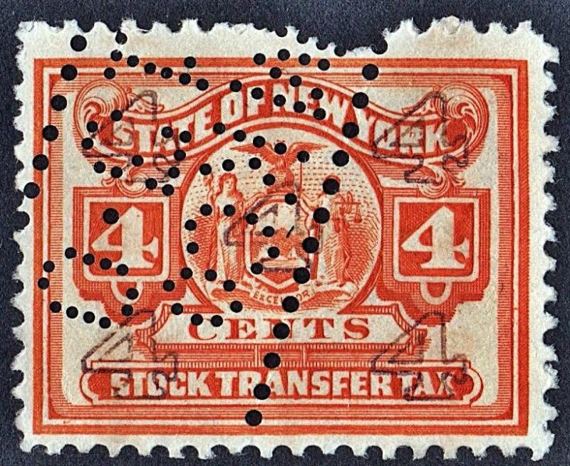 New York State 4¢ Stock Transfer Stamp (Perfin)