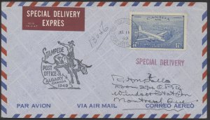 1949 Airmail Special Delivery Cover Calgary Stampede PO to Montreal #CE4