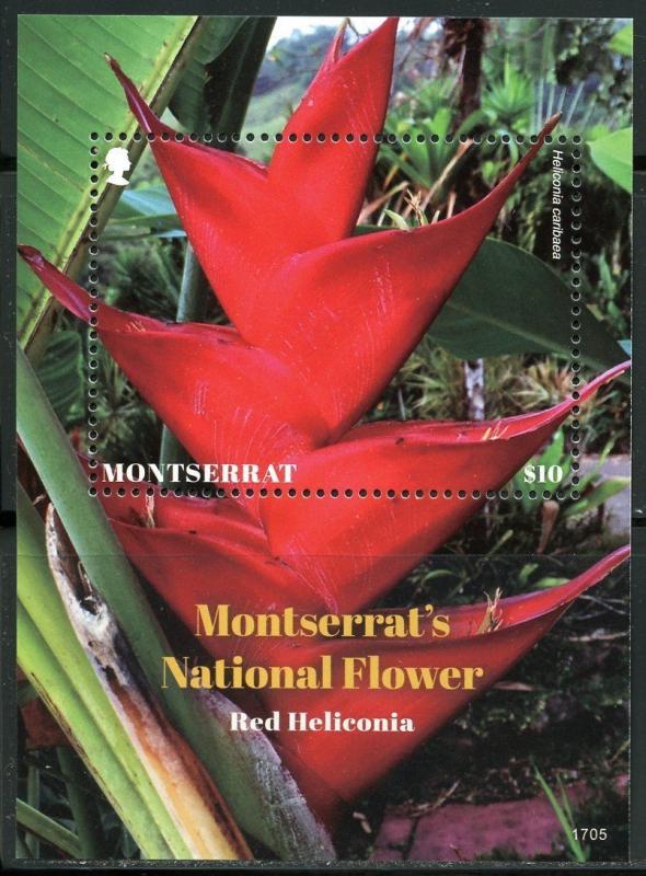 MONTSERRAT 2017 NATIONAL FLOWER RED HELICONIA SOUVENIR  SHEET  MINT NH 