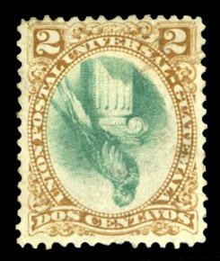 Guatemala #22a Cat$450, 1881 2c Quetzel, center inverted, unused (regummed)