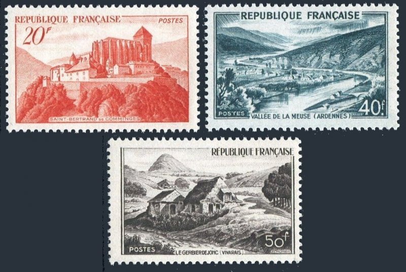 France 630-632, MNH. Abbey of St Bertrand de Comminges, Meuse Valley, 1949