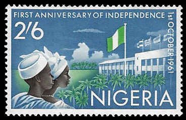Nigeria #122 Unused OG H; 2sh6p Young Couple looking at Nigerian Flag (1961)