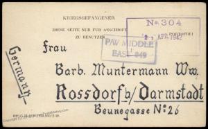 Germany 1941 Afrika Korps British POW Middle East Egypt Feldpost Cover 82562