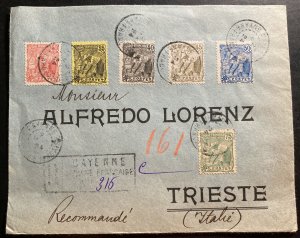 1924 Cayenne French Guiana Registered Cover To Triest Italy Sc#76