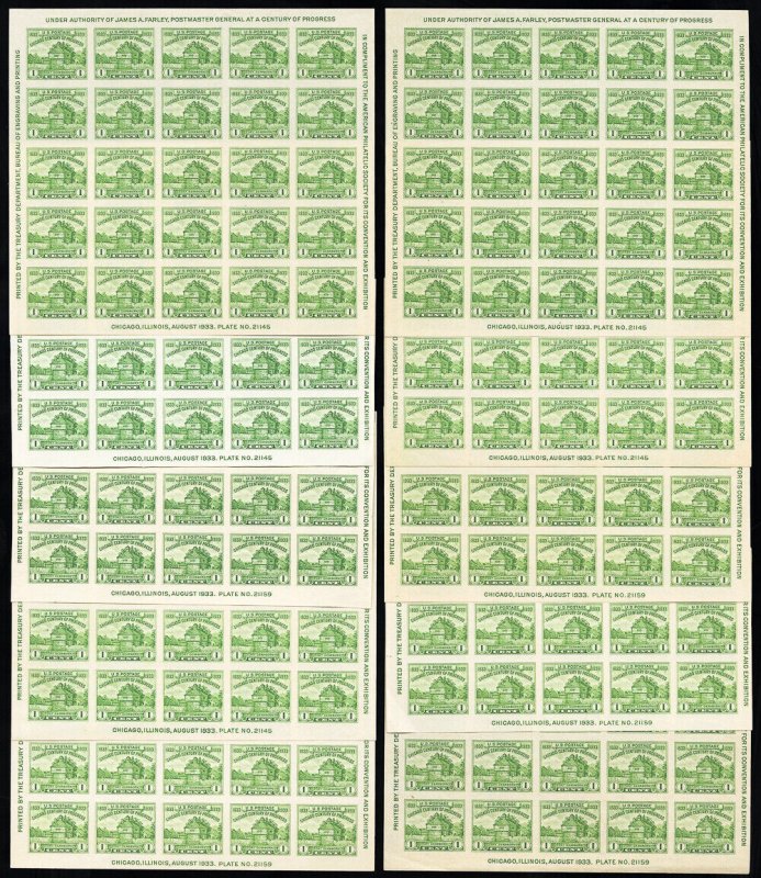 US Stamps # 730-1 MNH VF Lot Of 10 Souvenir Sheet Sets Scott Value $400.00